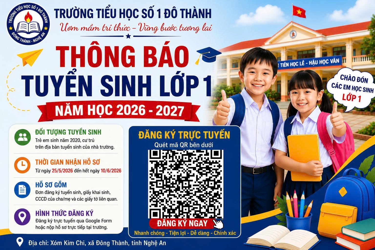 Thông báo tuyến sinh lớp 1 năm học 2026-2027